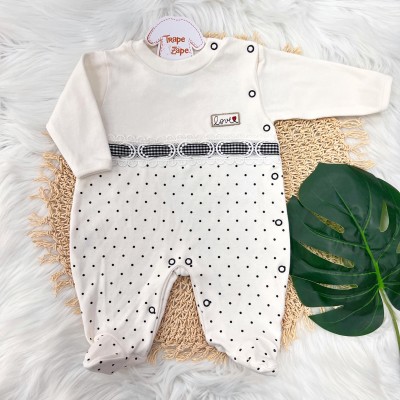  Macacão Trape Zape- Love off com poa preto